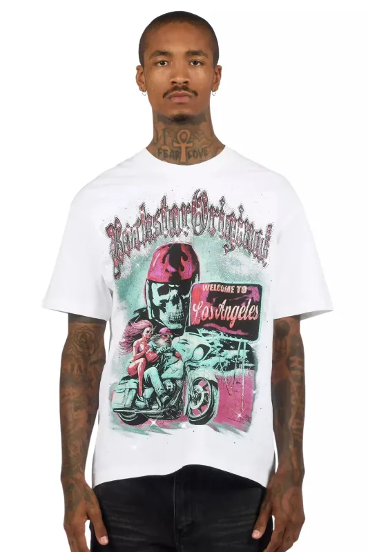 Reece White Graphic Rhinestone T-Shirt sold by Rockstar Original