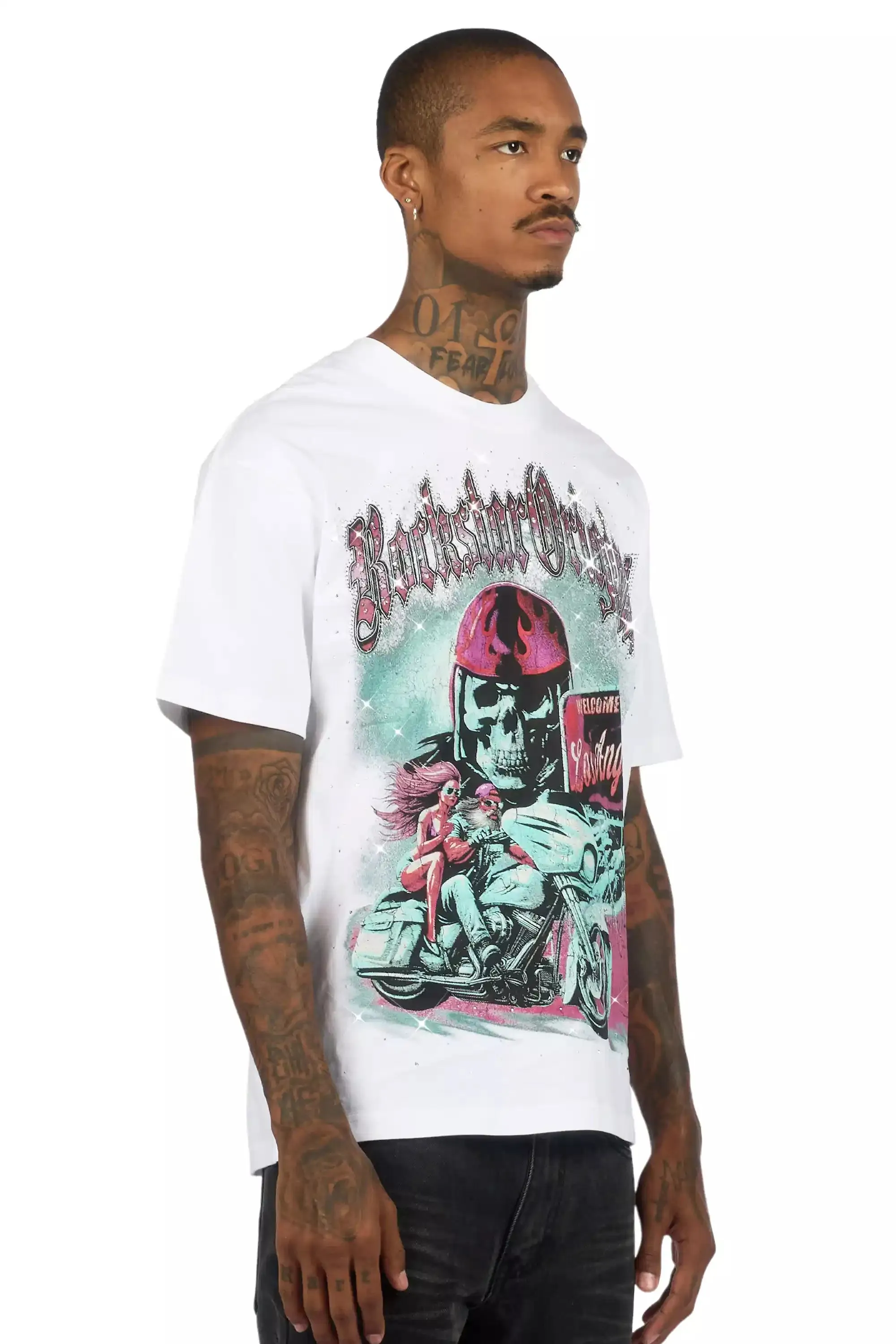 Reece White Graphic Rhinestone T-Shirt sold by Rockstar Original product image thumbnail 4