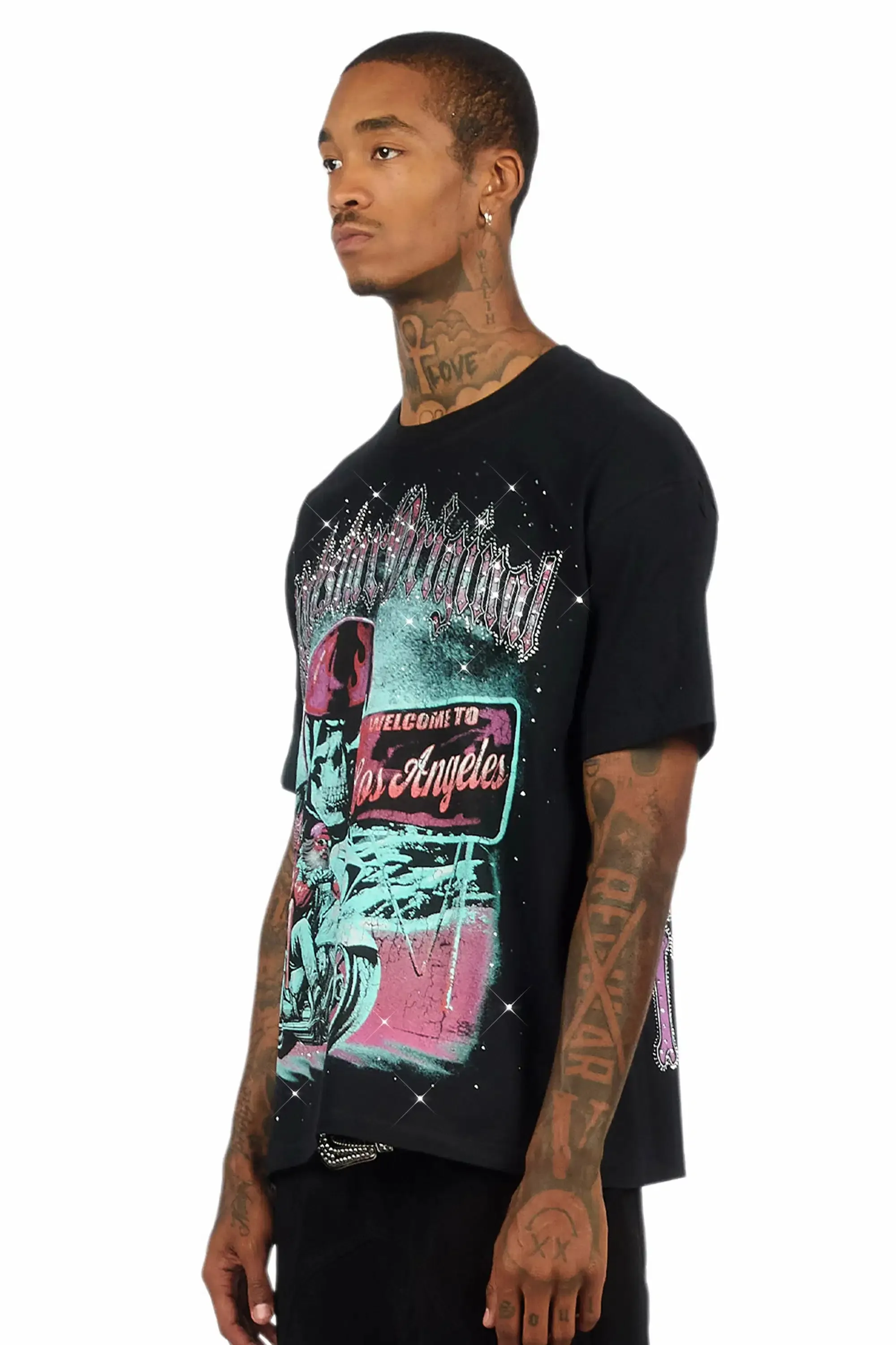 Reece Black Graphic Rhinestone T-Shirt sold by Rockstar Original product image thumbnail 4