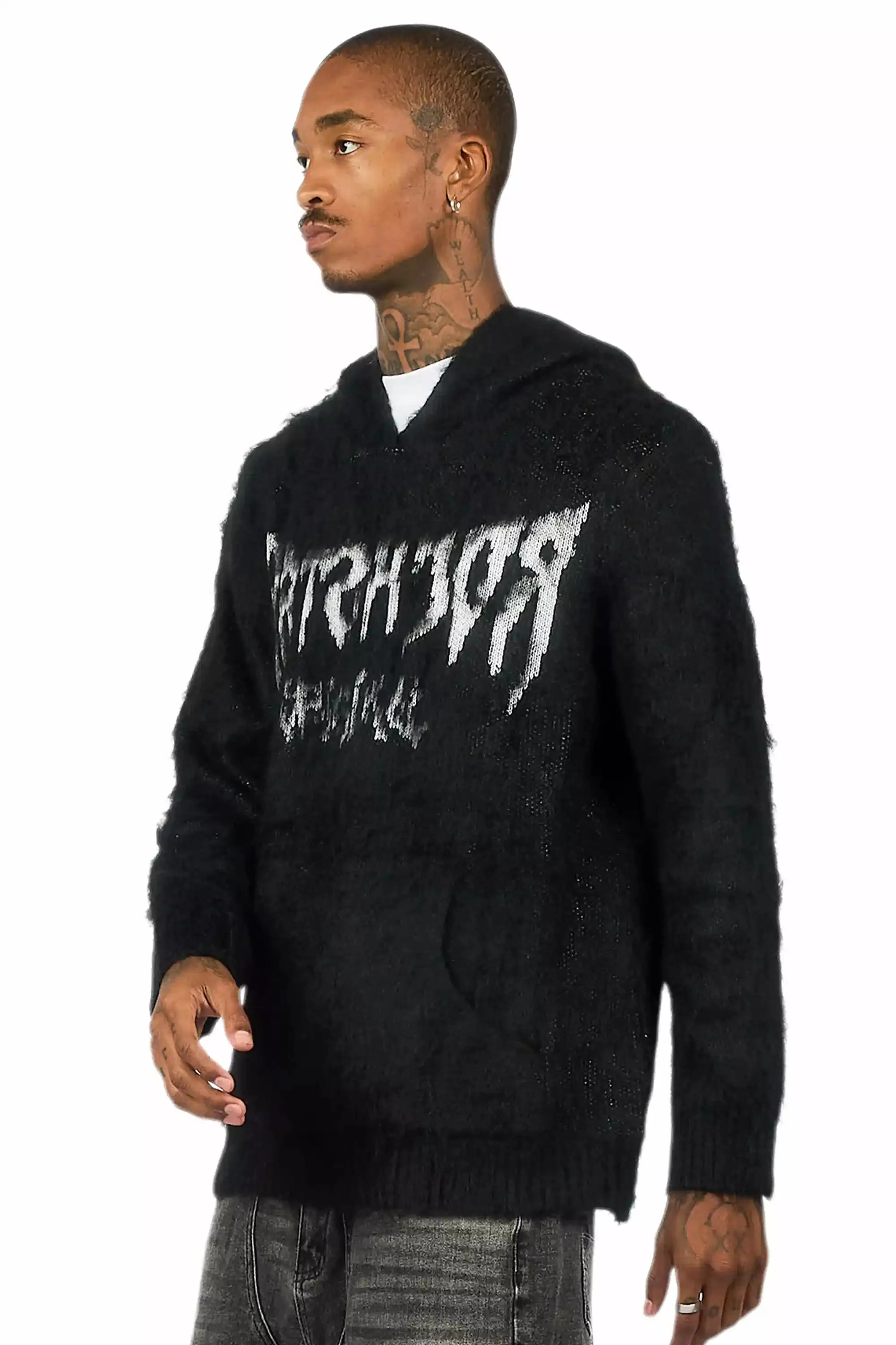 Andros Reflected Black Graphic Knitted Mohair Hoodie sold by Rockstar Original product image thumbnail 4