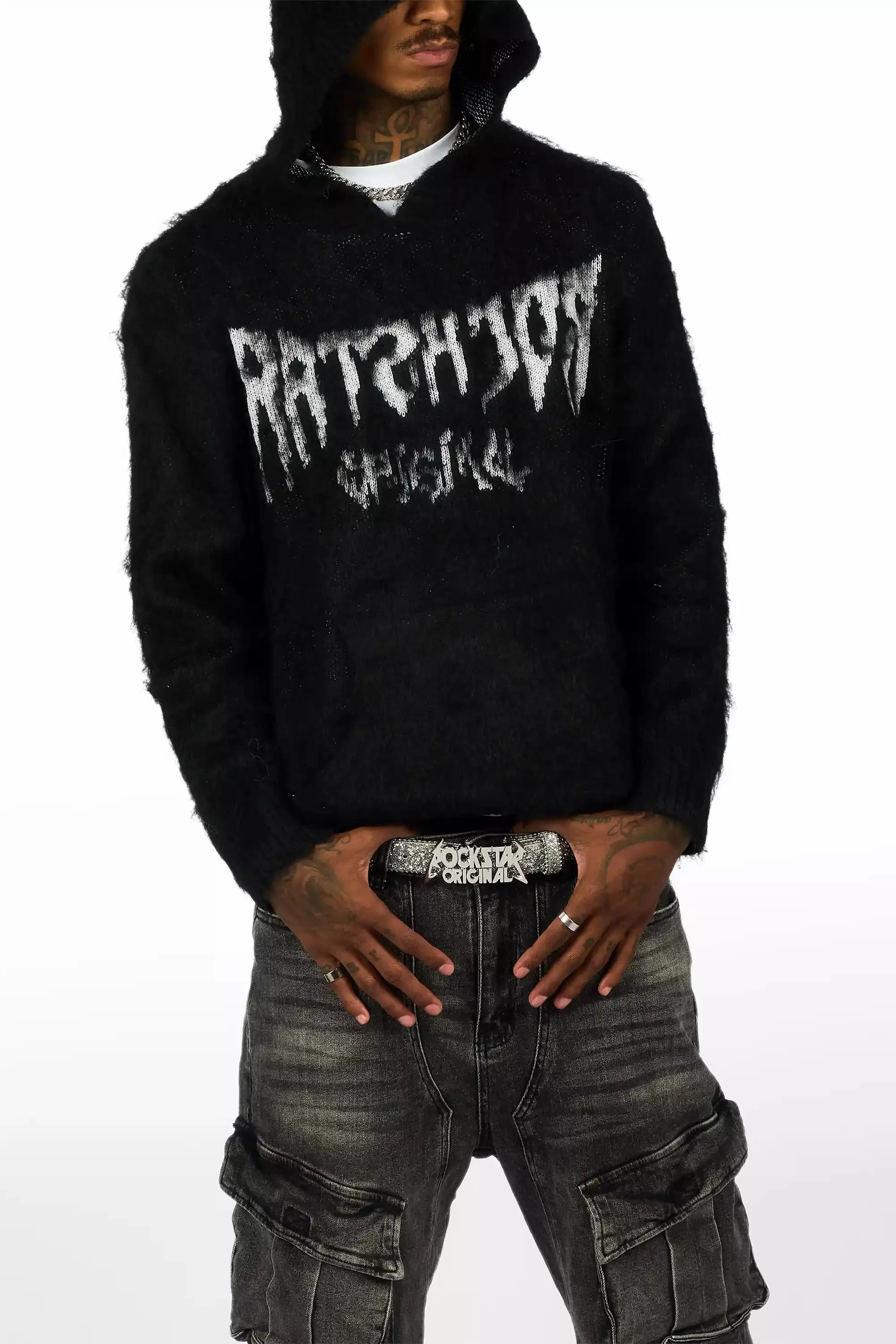 Andros Reflected Black Graphic Knitted Mohair Hoodie sold by Rockstar Original product image thumbnail 2