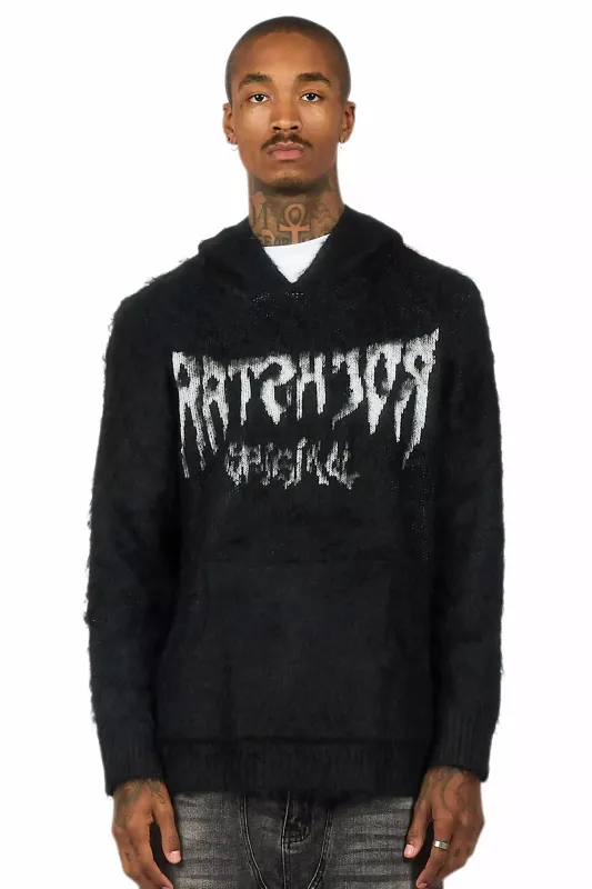 Andros Reflected Black Graphic Knitted Mohair Hoodie sold by Rockstar Original