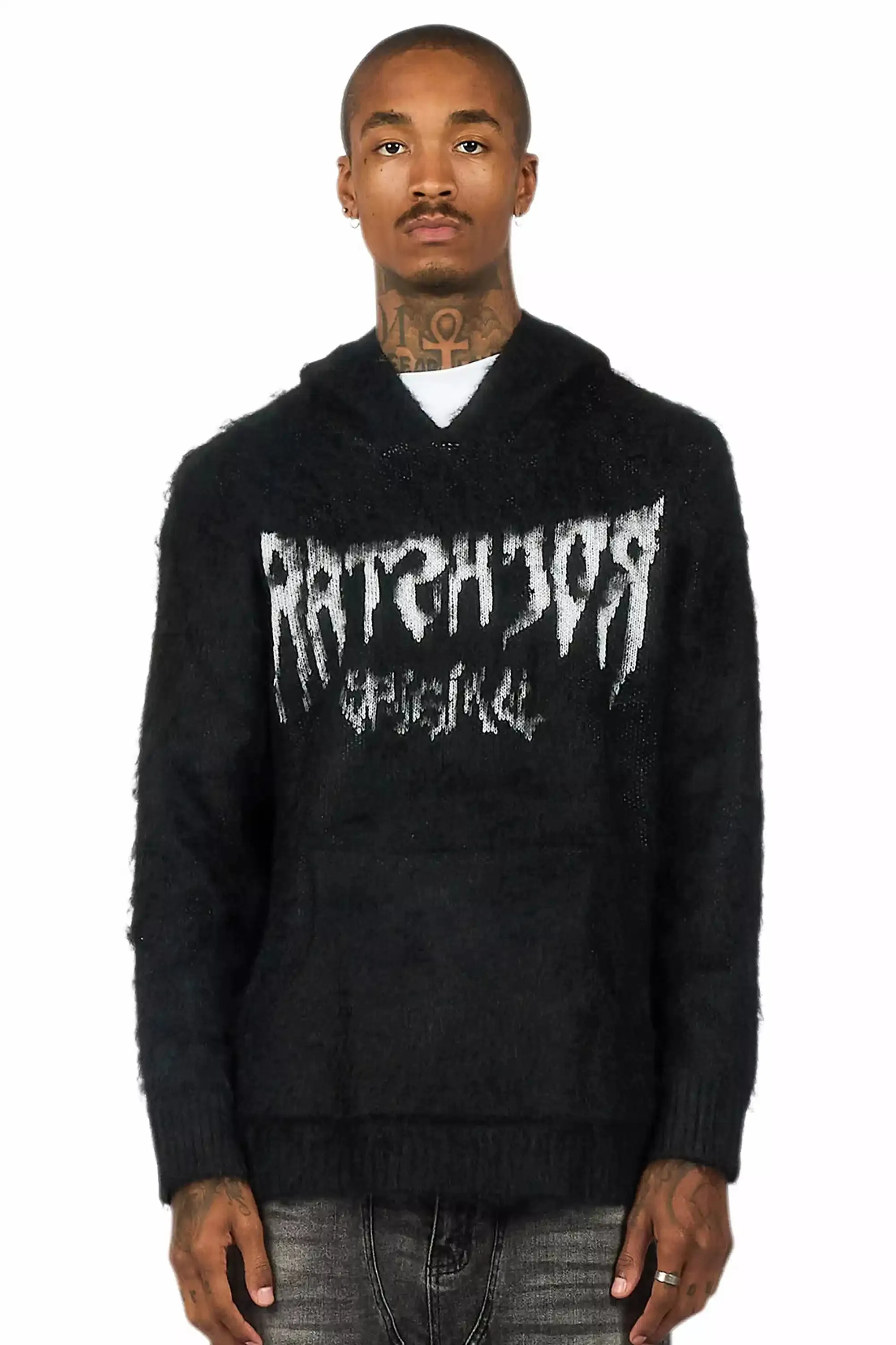 Andros Reflected Black Graphic Knitted Mohair Hoodie sold by Rockstar Original