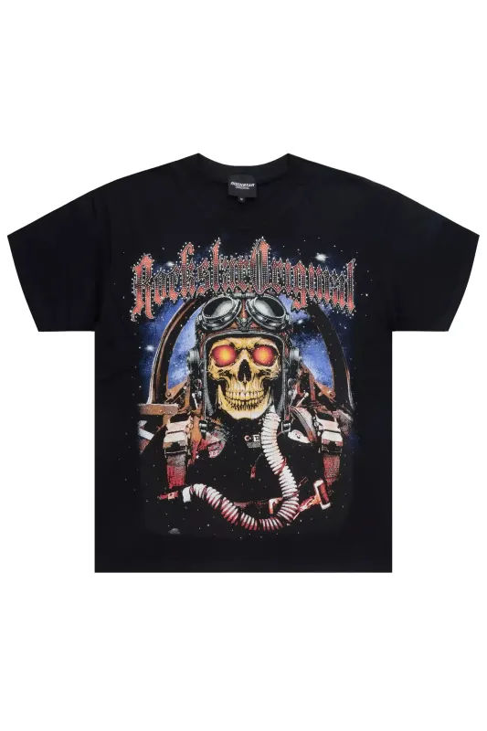 Airhart Black Graphic Rhinestone T-Shirt sold by Rockstar Original