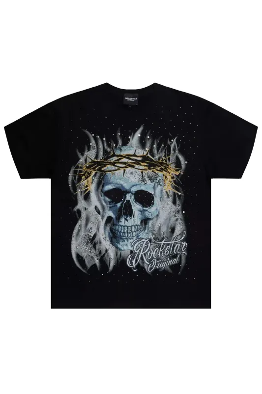 Valenska Black Rhinestone Short Sleeve Tee sold by Rockstar Original
