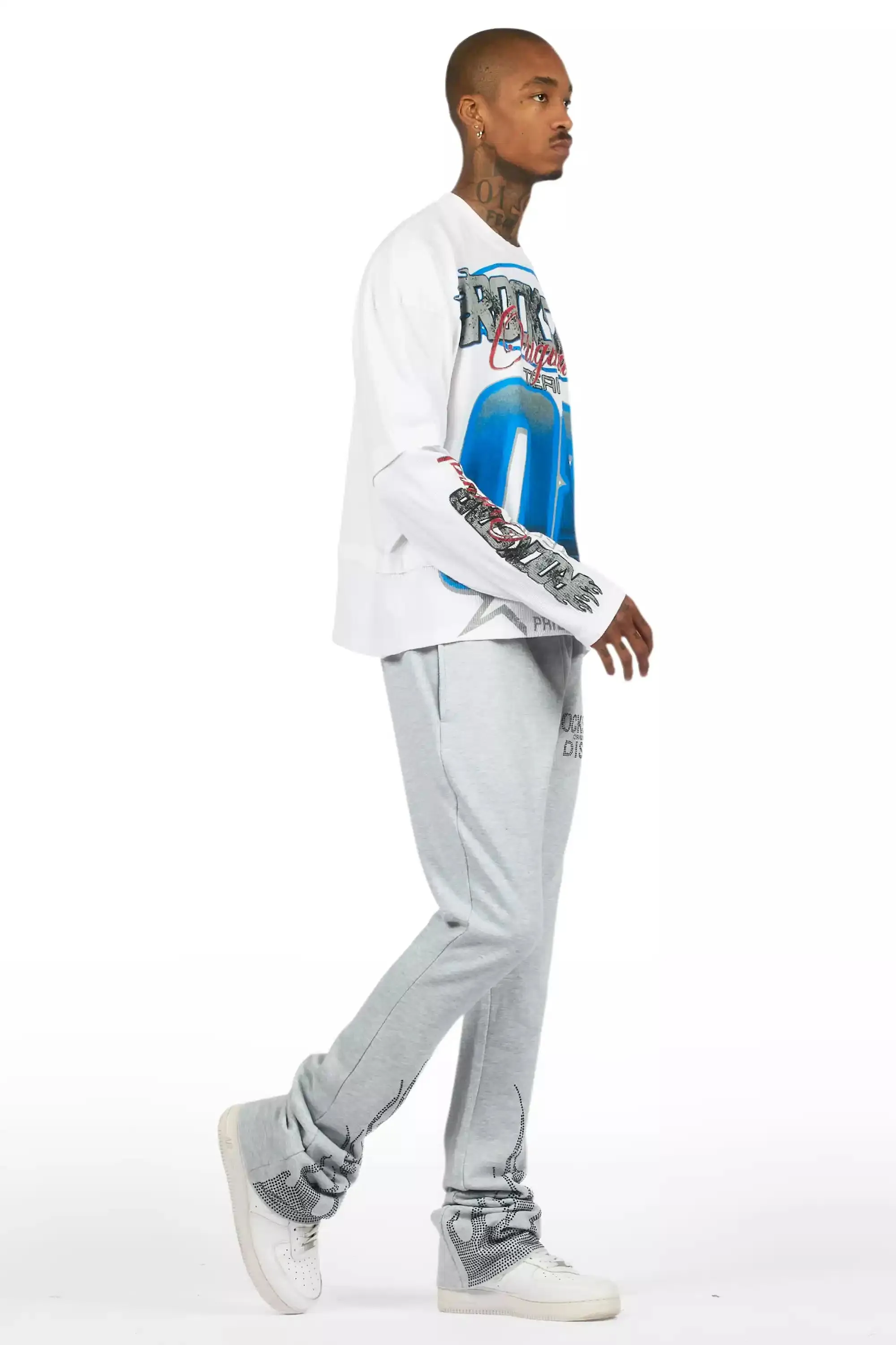 Pyrel Heather Grey/Black Rhinestone Stacked Flare Pant sold by Rockstar Original product image thumbnail 4