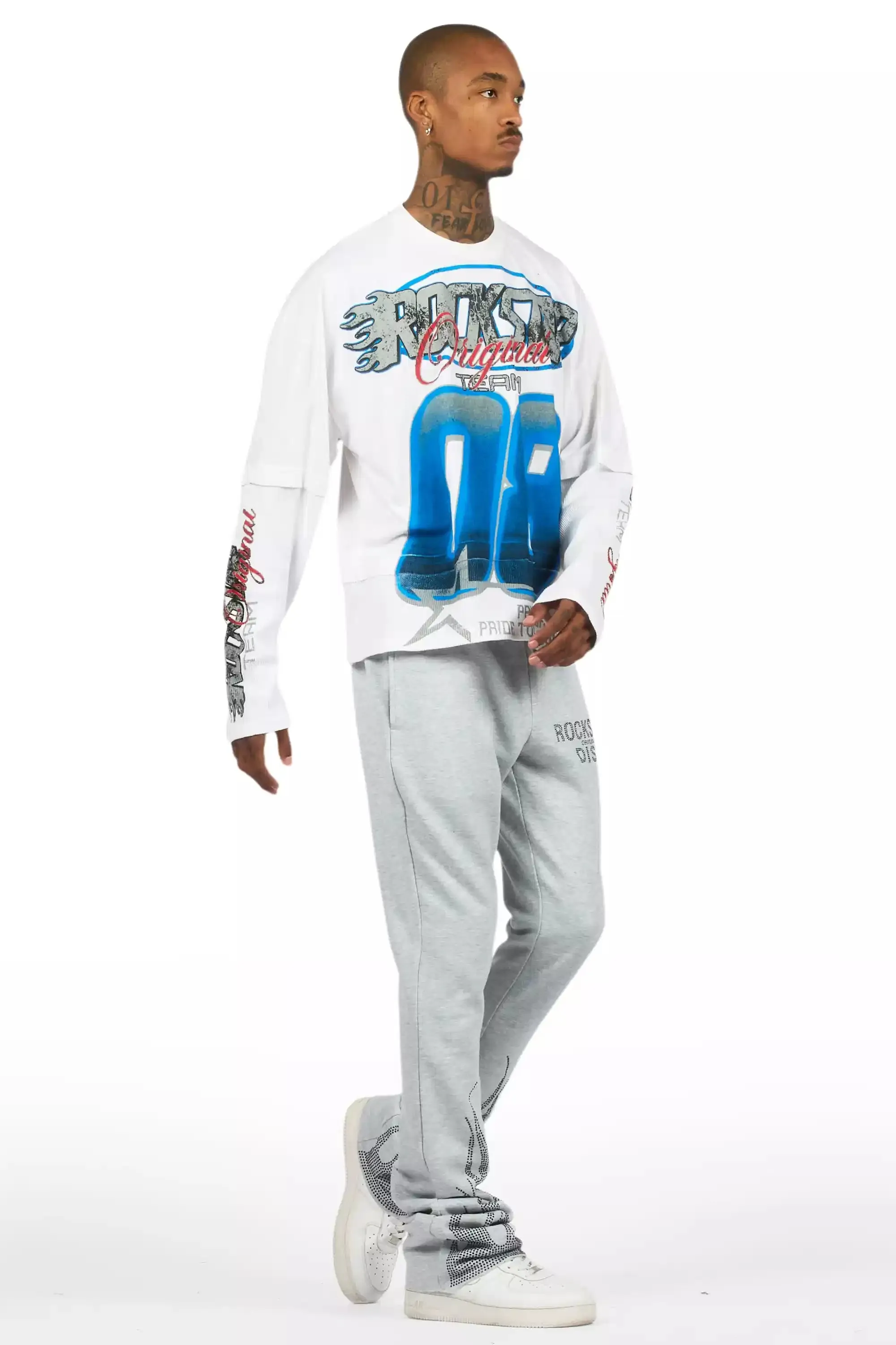 Pyrel Heather Grey/Black Rhinestone Stacked Flare Pant sold by Rockstar Original product image thumbnail 5