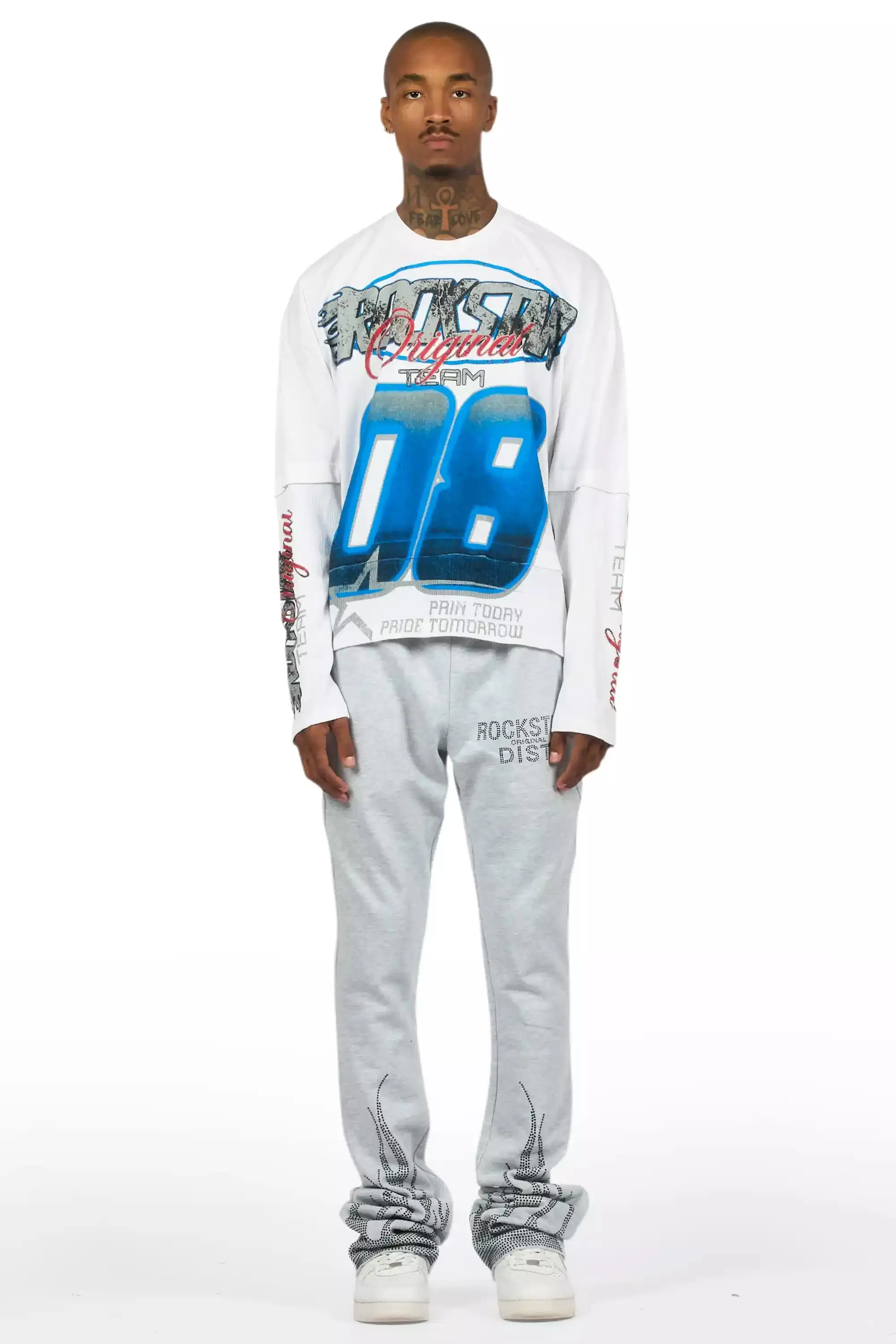 Pyrel Heather Grey/Black Rhinestone Stacked Flare Pant sold by Rockstar Original product image thumbnail 3