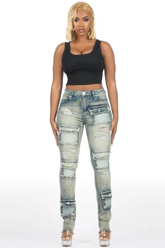 Kritisha Tinted Dark Wash Cargo Skinny Jean sold by Rockstar Original