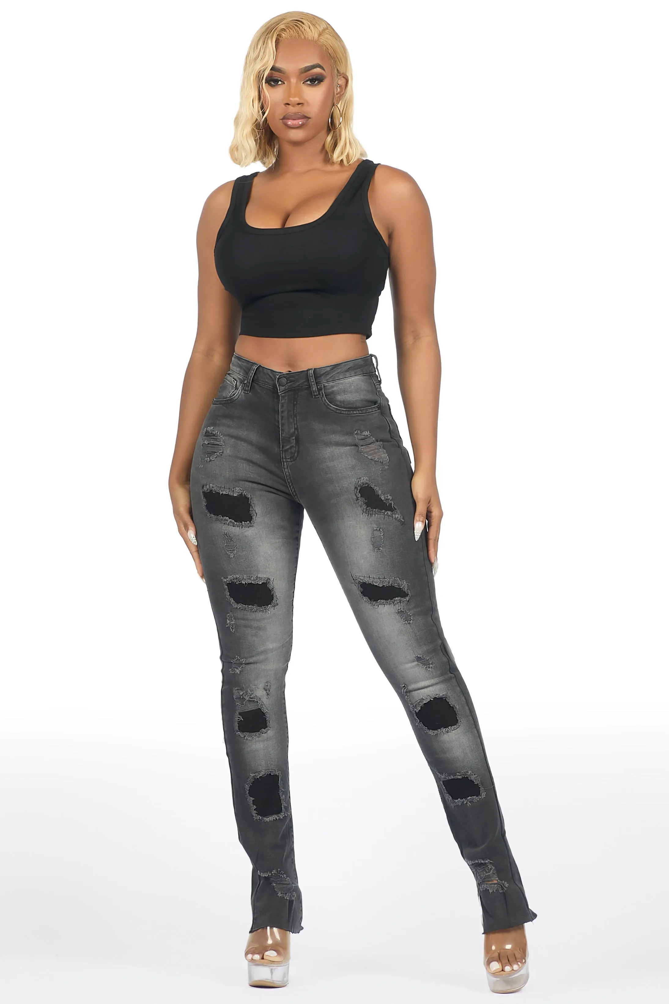 Teranique Black Distressed Skinny Jean sold by Rockstar Original