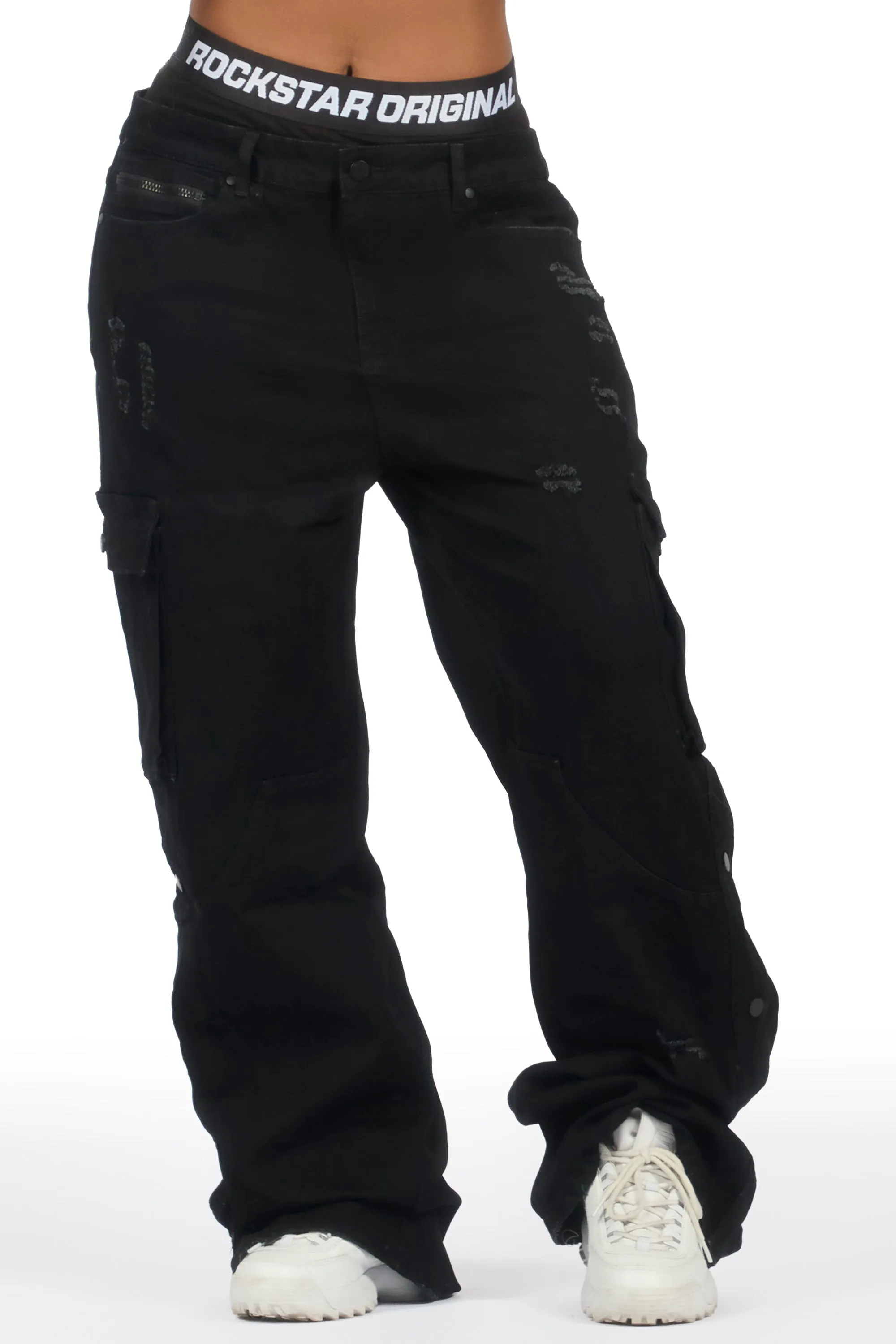 Sharita Black Baggy Fit Snap Jean sold by Rockstar Original product image thumbnail 4