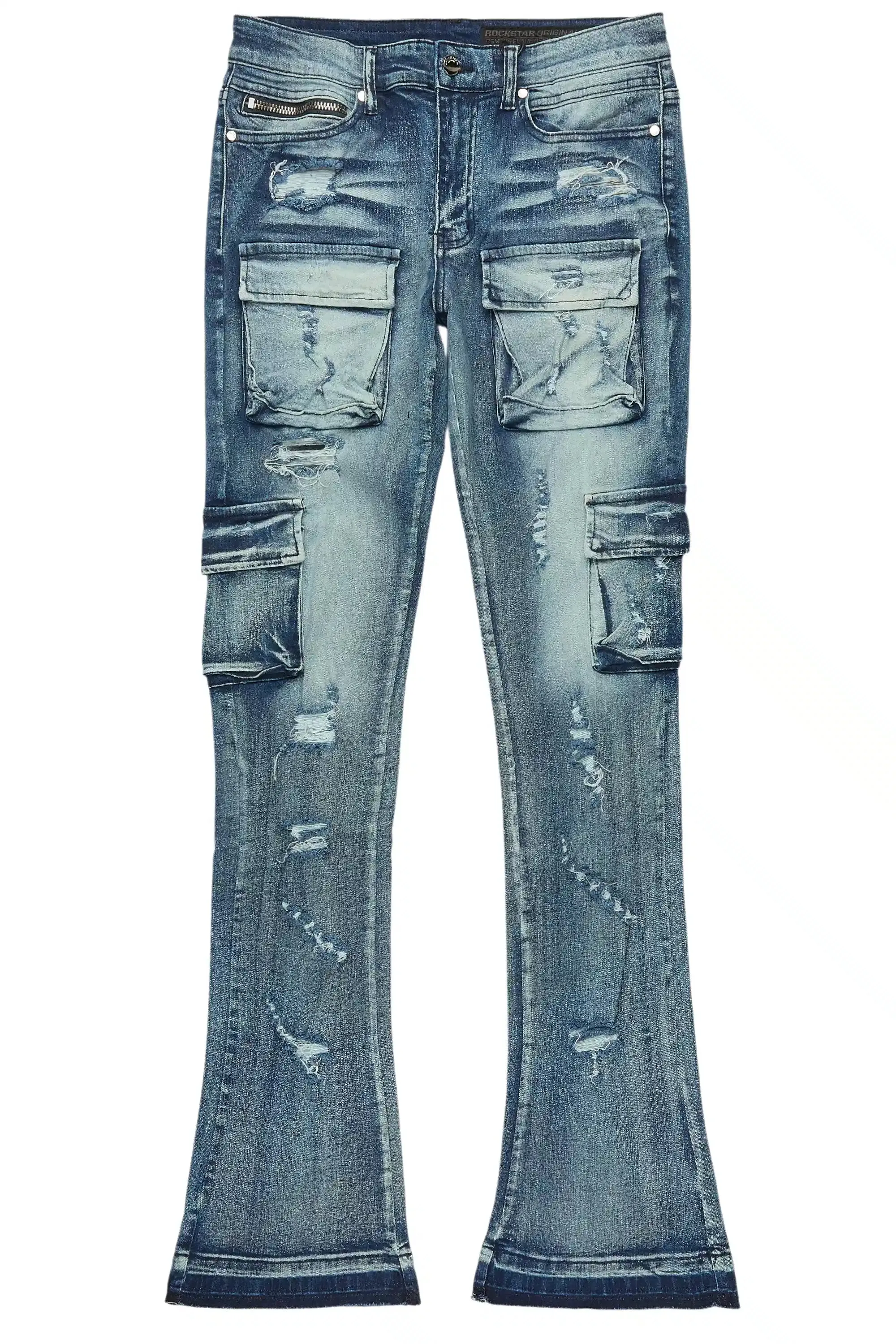 Zaid Dark Blue Stacked Flare Jean sold by Rockstar Original product image thumbnail 2