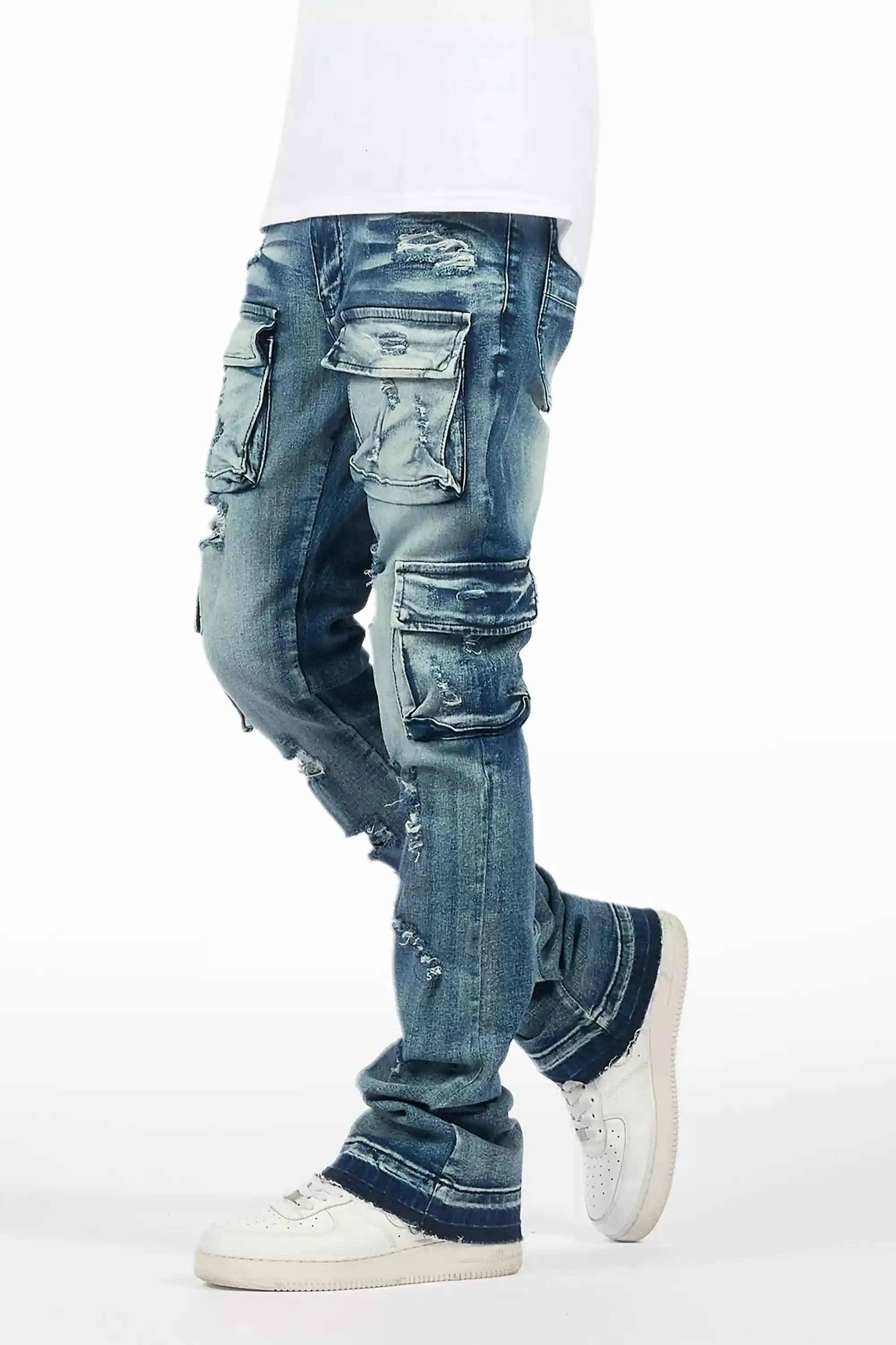 Zaid Dark Blue Stacked Flare Jean sold by Rockstar Original