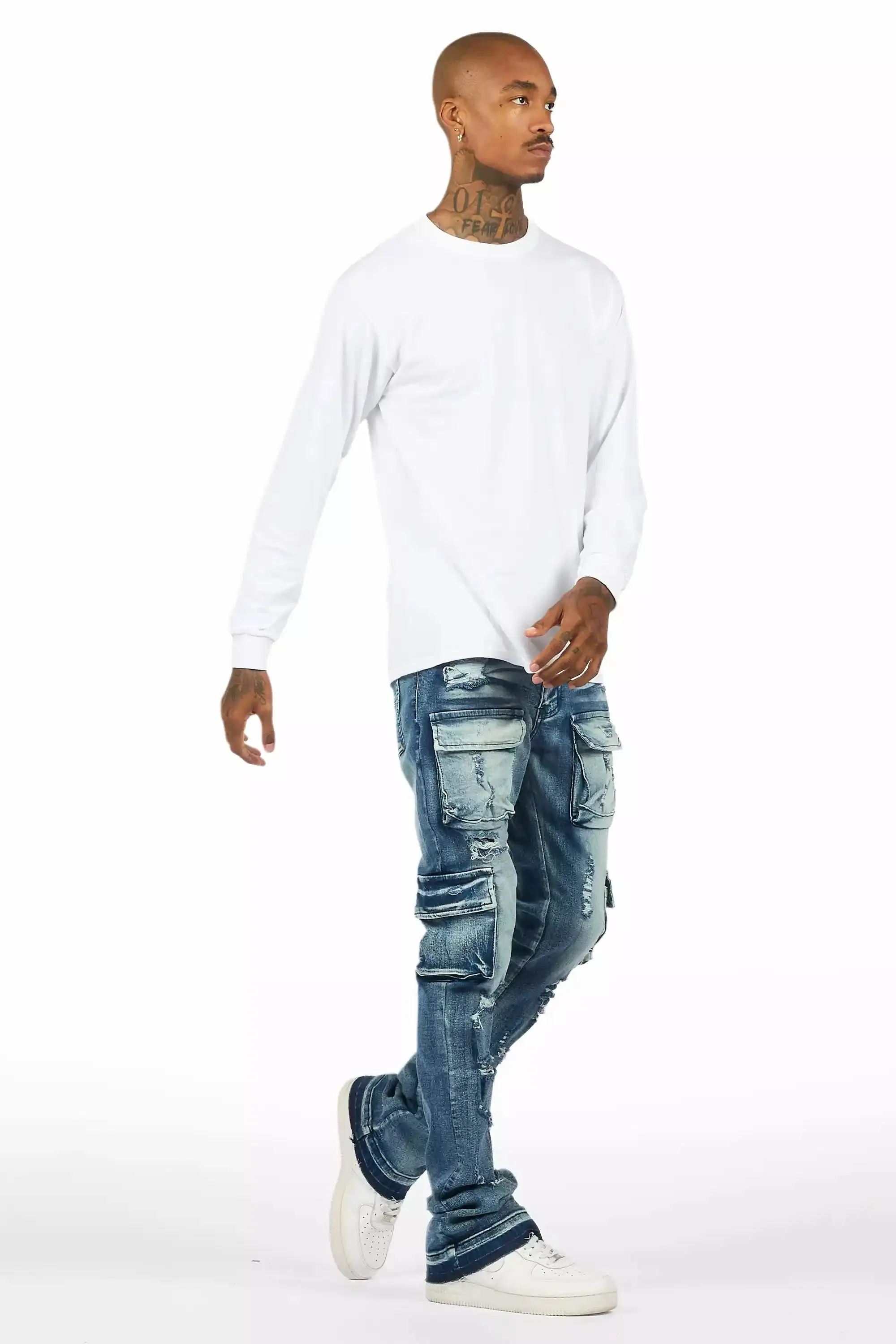 Zaid Dark Blue Stacked Flare Jean sold by Rockstar Original product image thumbnail 5
