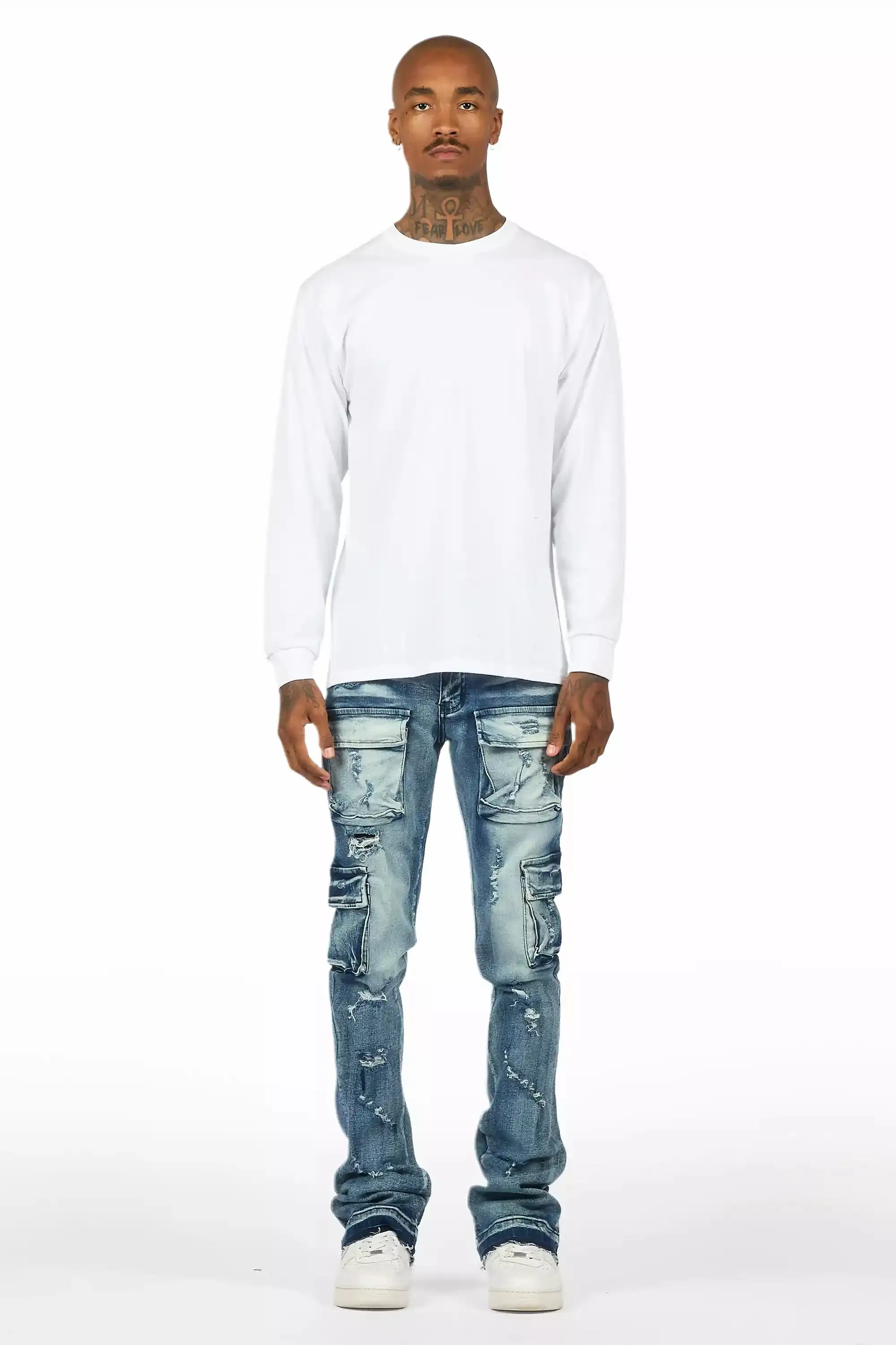 Zaid Dark Blue Stacked Flare Jean sold by Rockstar Original product image thumbnail 3