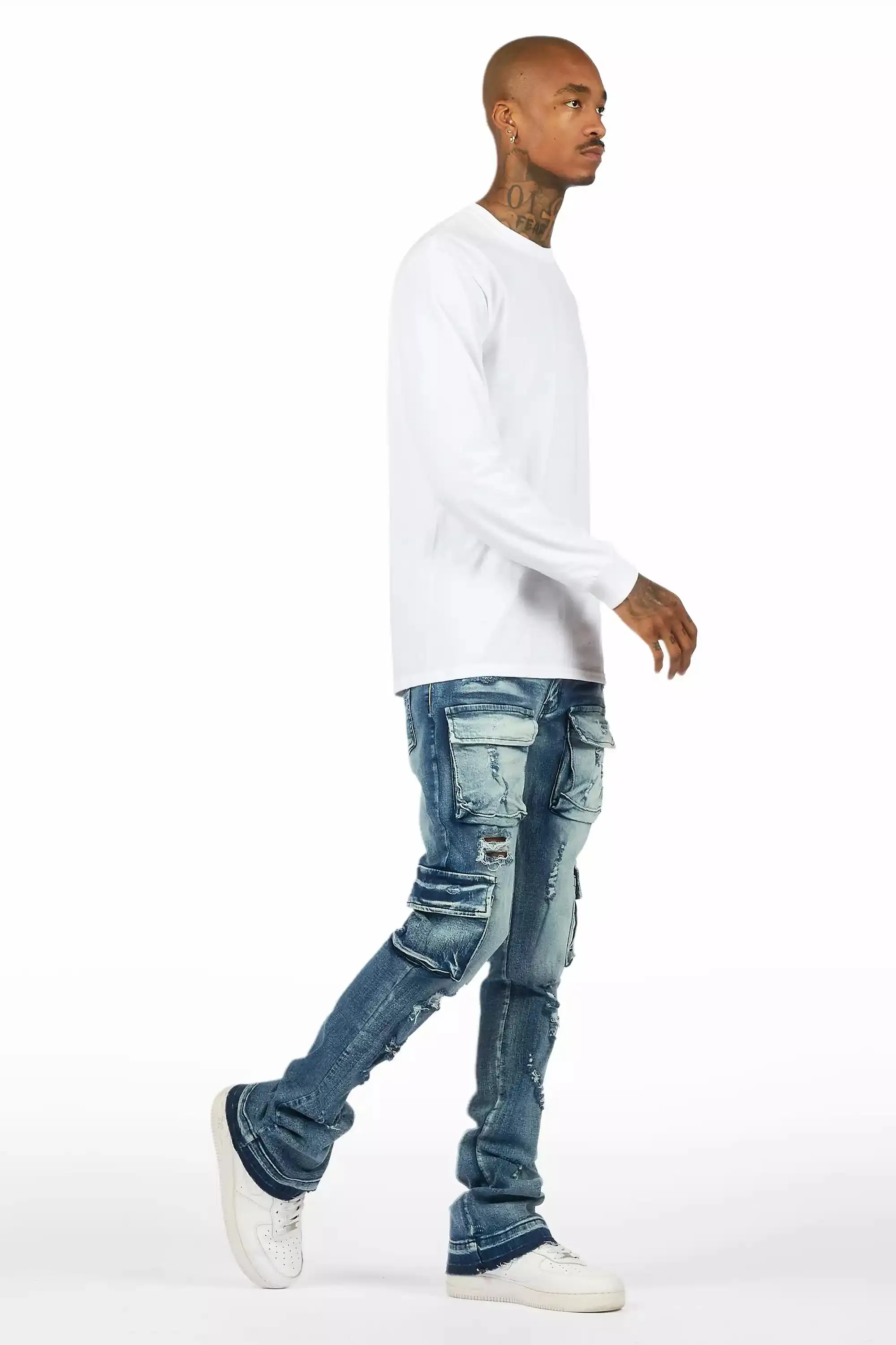 Zaid Dark Blue Stacked Flare Jean sold by Rockstar Original product image thumbnail 4