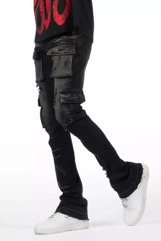 Zaid Dark Grey Stacked Flare Jean sold by Rockstar Original
