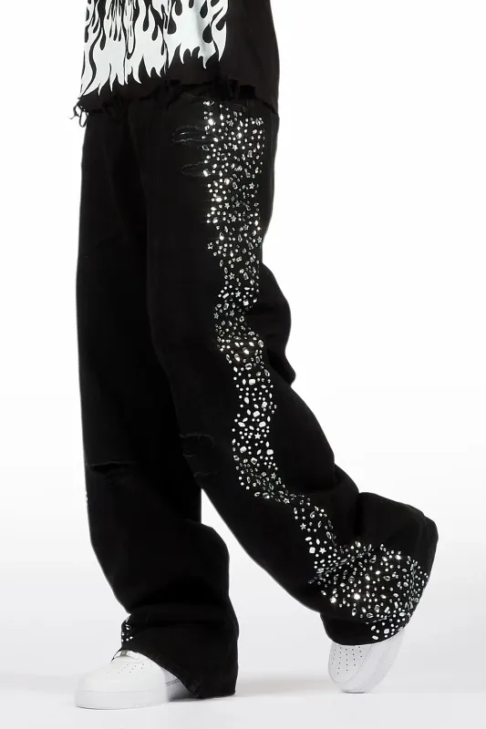 Bolor Black Rhinestone Baggy Jean sold by Rockstar Original