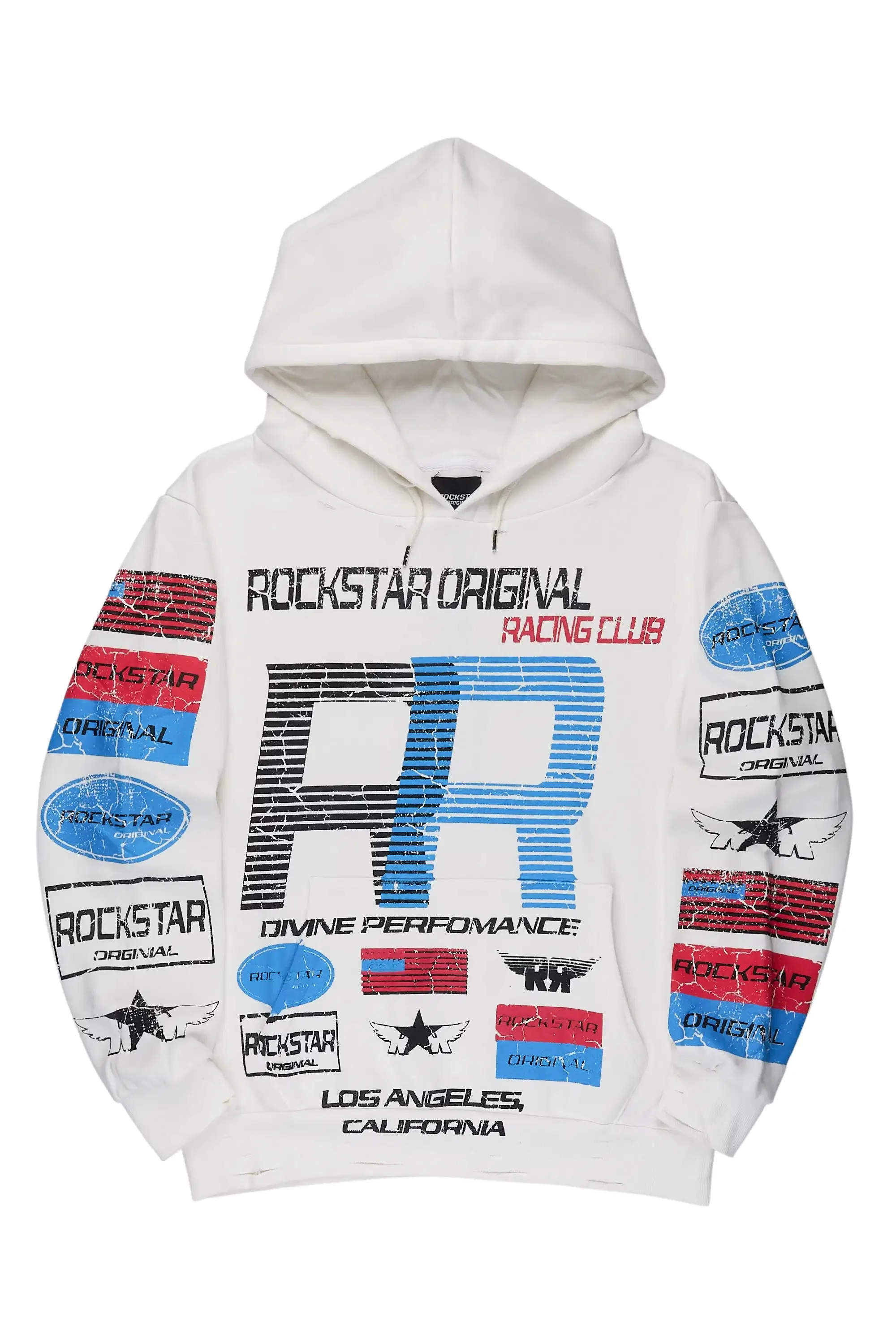 Rso Racing Club White Distressed Graphic Relaxed Hoodie sold by Rockstar Original