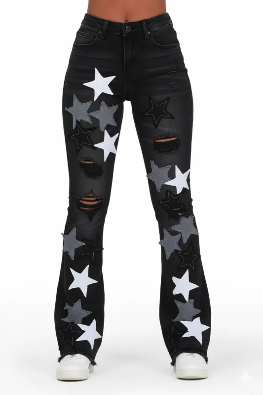 Starlena Black Stacked Flare Jean sold by Rockstar Original