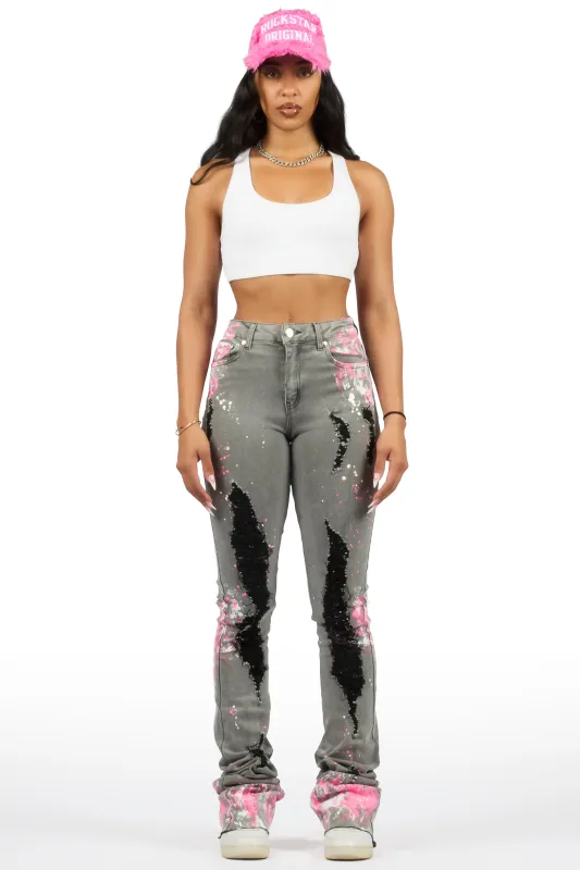 Terrika Grey Wash Painted Super Stacked Jean sold by Rockstar Original