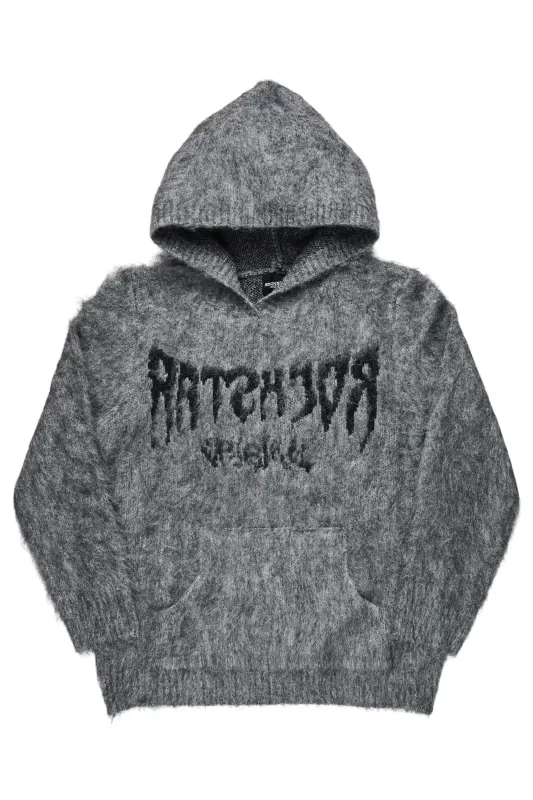 Andreas Black/Grey Reflected Graphic Knitted Mohair Hoodie sold by Rockstar Original