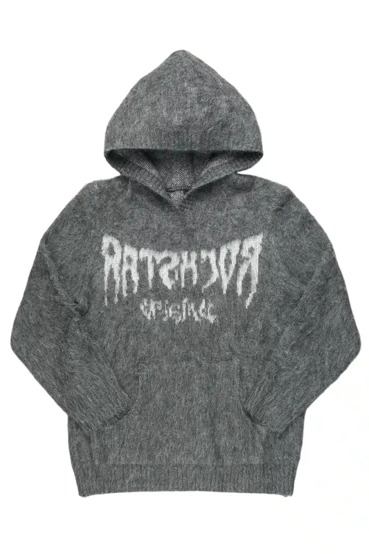 Andreas White/Grey Reflected Graphic Knitted Mohair Hoodie sold by Rockstar Original