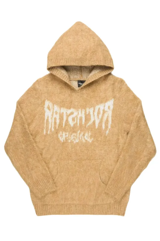 Andreas Beige Reflected Graphic Knitted Mohair Hoodie sold by Rockstar Original