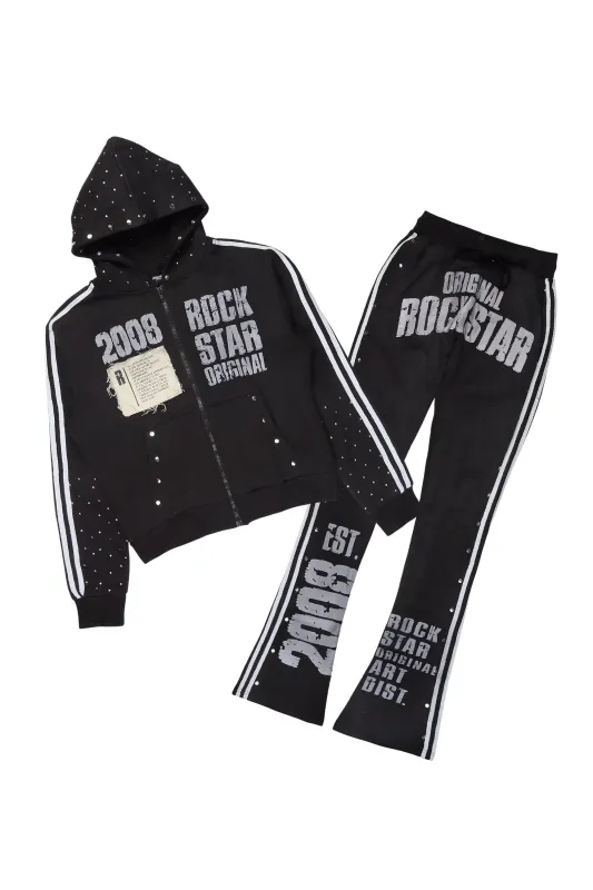 Dontrella Black Rhinestone Zip Up Stacked Trackset sold by Rockstar Original