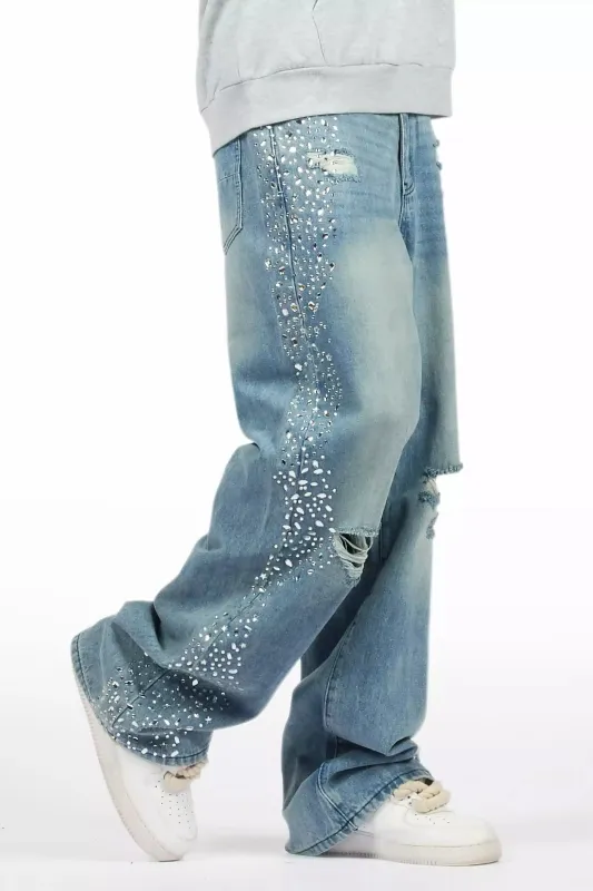Bolor Blue Rhinestone Baggy Jean sold by Rockstar Original