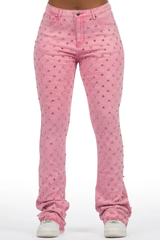 Sareka Pink Rhinestone Stacked Flare Jean sold by Rockstar Original