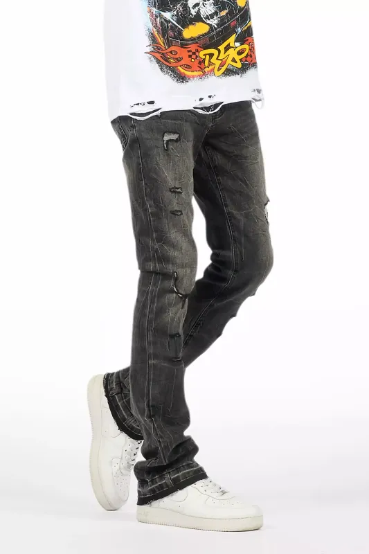 Avner Dark Grey Stacked Flare Jean sold by Rockstar Original