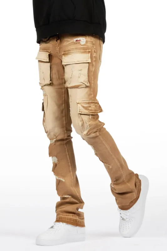 Zaid Washed Beige Stacked Flare Jean sold by Rockstar Original