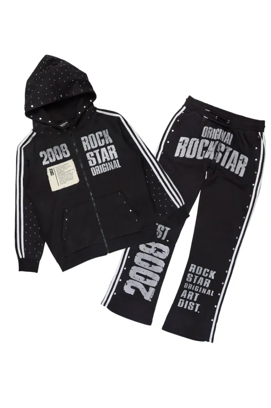 Gusti Black Rhinestone Stacked Flare Hoodie Track Set sold by Rockstar Original