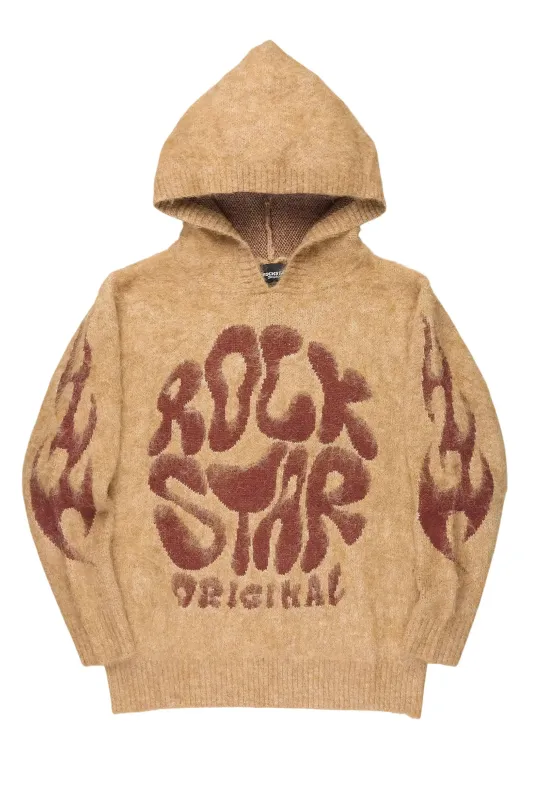 Hakon Beige Graphic Knitted Mohair Hoodie sold by Rockstar Original