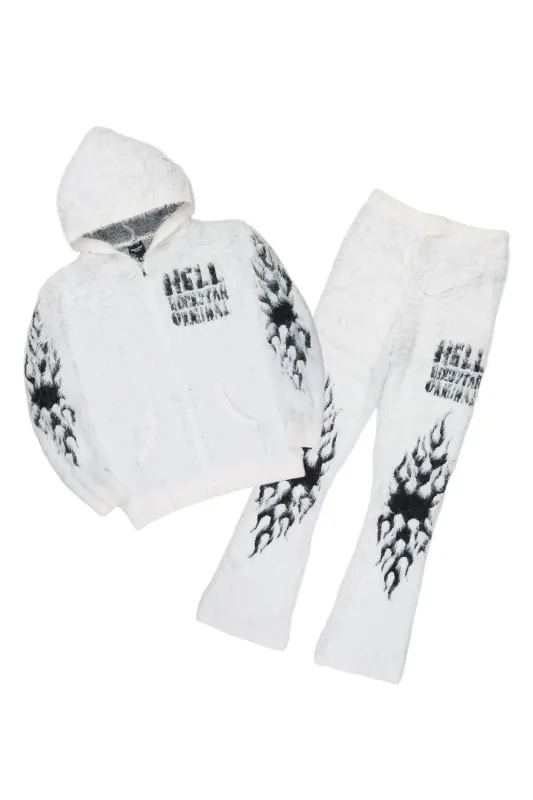 Toshio White Stacked Flare Knitted Mohair Track Set sold by Rockstar Original