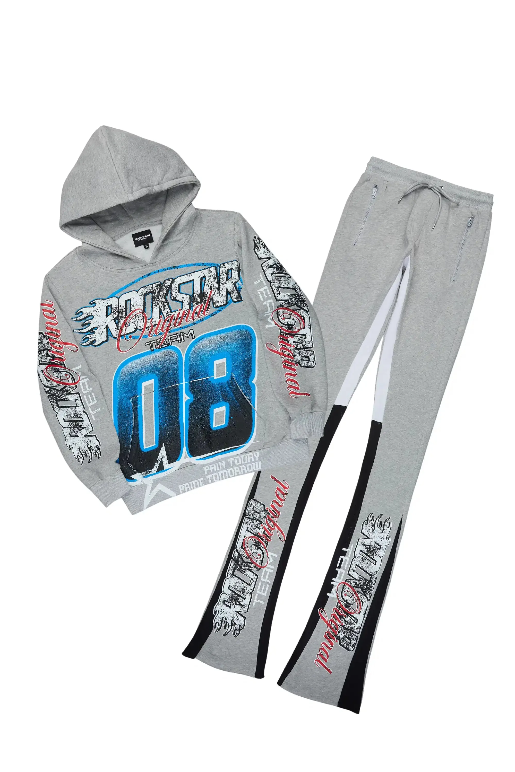 Ryker Heather Grey/Blue Hoodie/Super Stacked Track Set sold by Rockstar Original