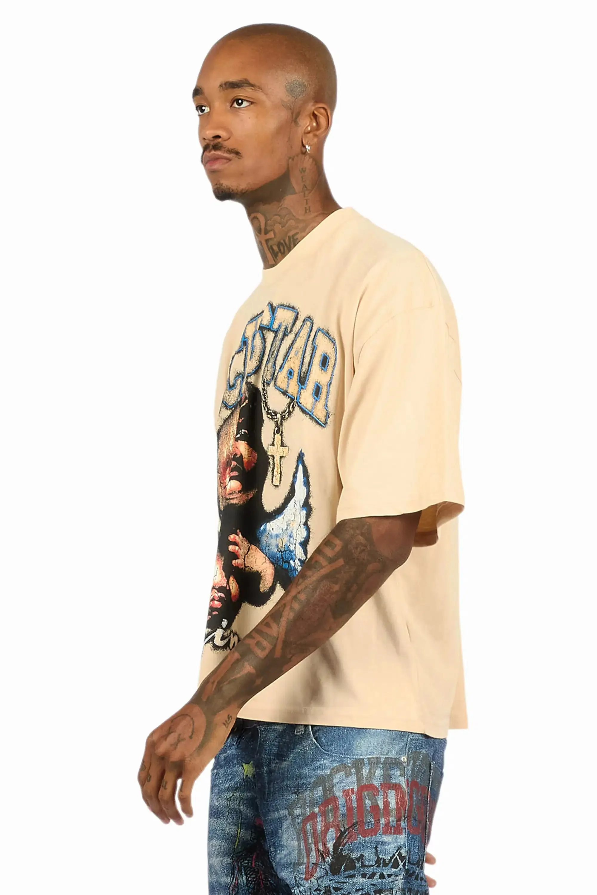 Deiter Beige Boxy Crop T-Shirt sold by Rockstar Original product image thumbnail 5