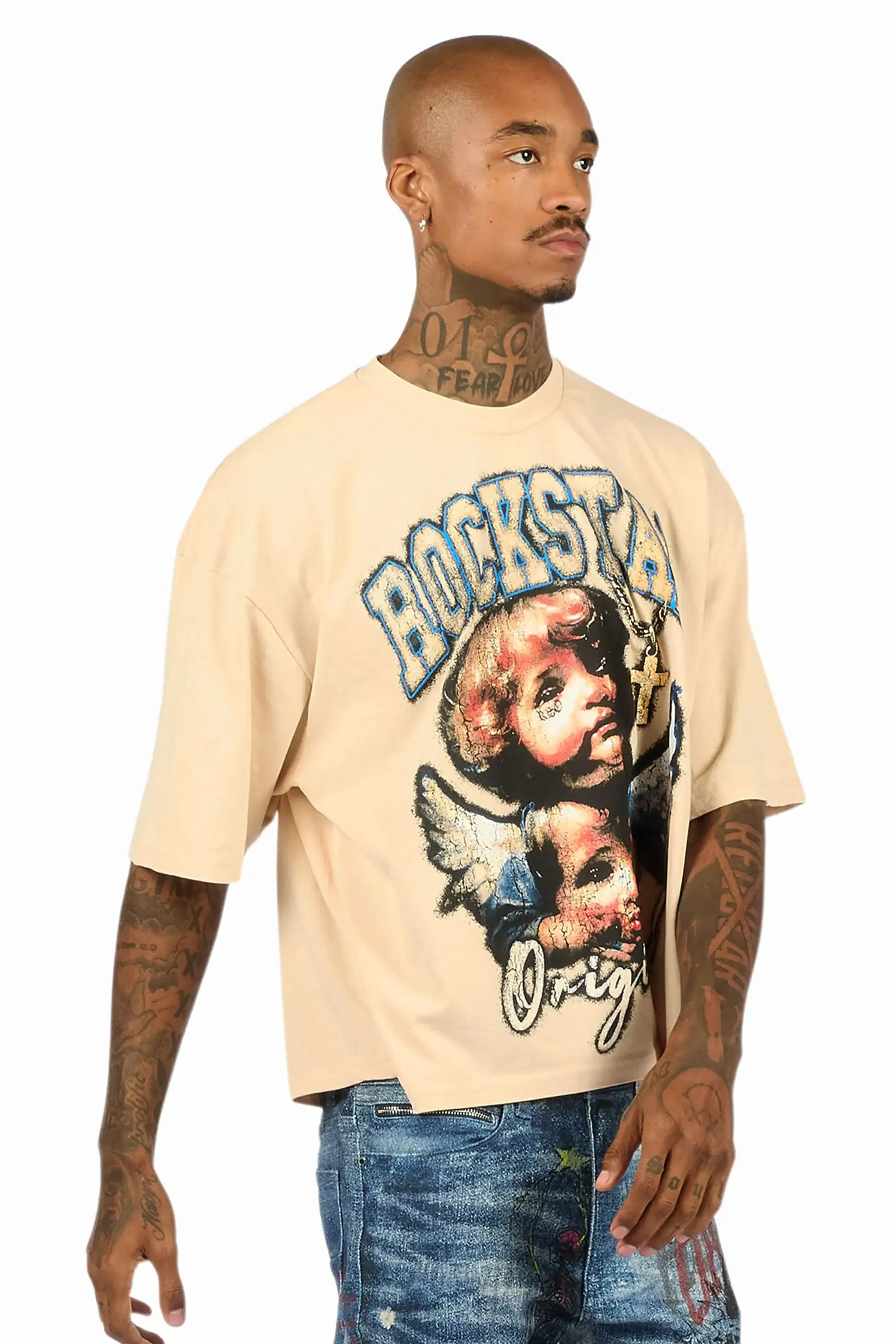 Deiter Beige Boxy Crop T-Shirt sold by Rockstar Original product image thumbnail 3