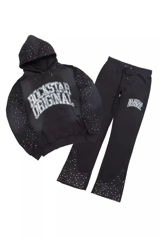 Cryptici Black Rhinestone Stacked Flare Hoodie Track Set sold by Rockstar Original