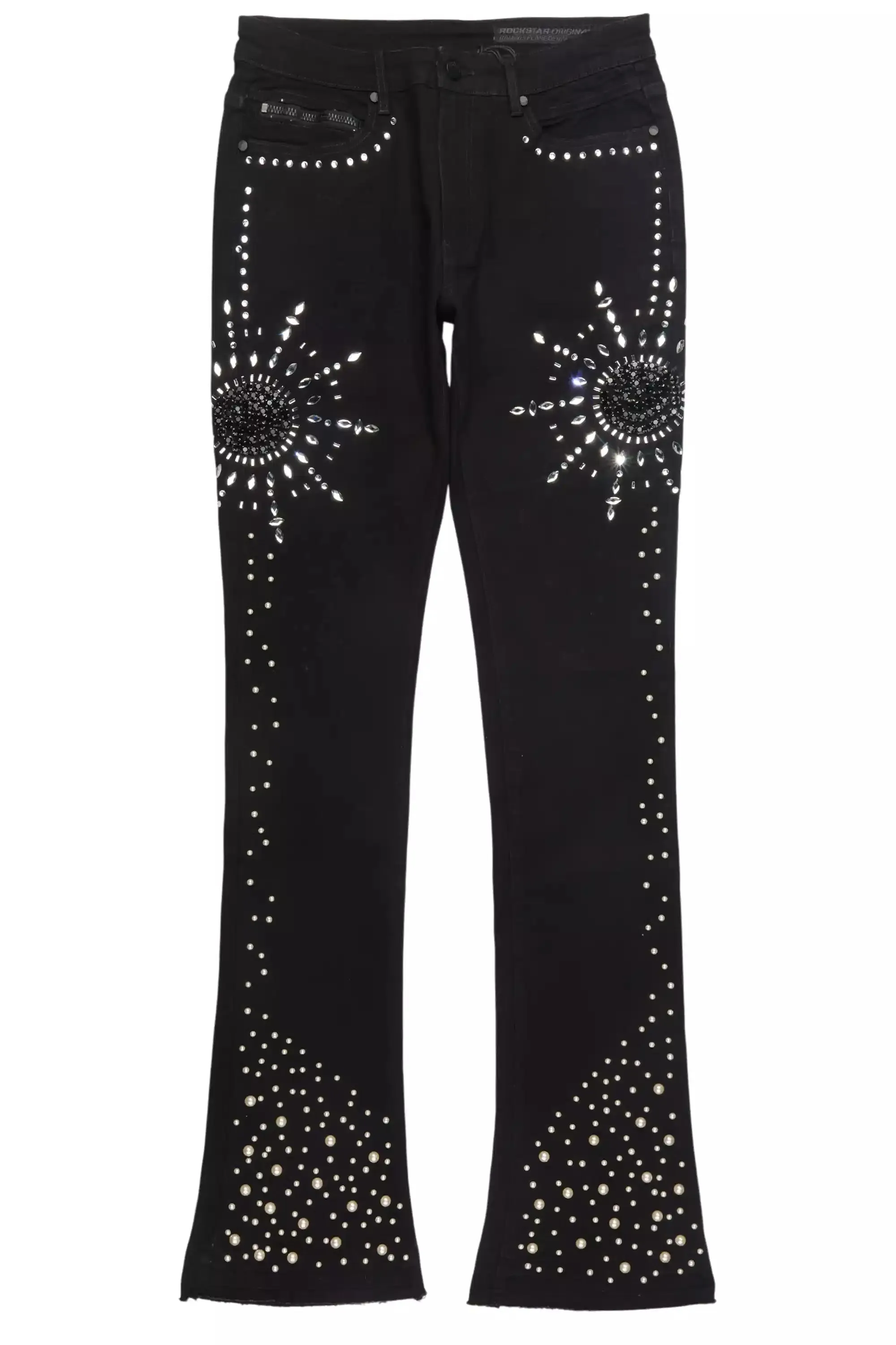 Tryst Jet Black Rhinestone Stacked Flare Jean sold by Rockstar Original product image thumbnail 2