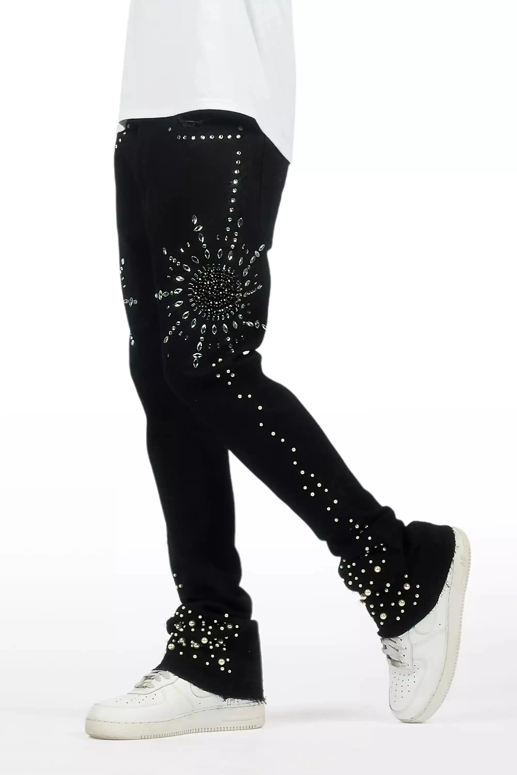 Tryst Jet Black Rhinestone Stacked Flare Jean sold by Rockstar Original
