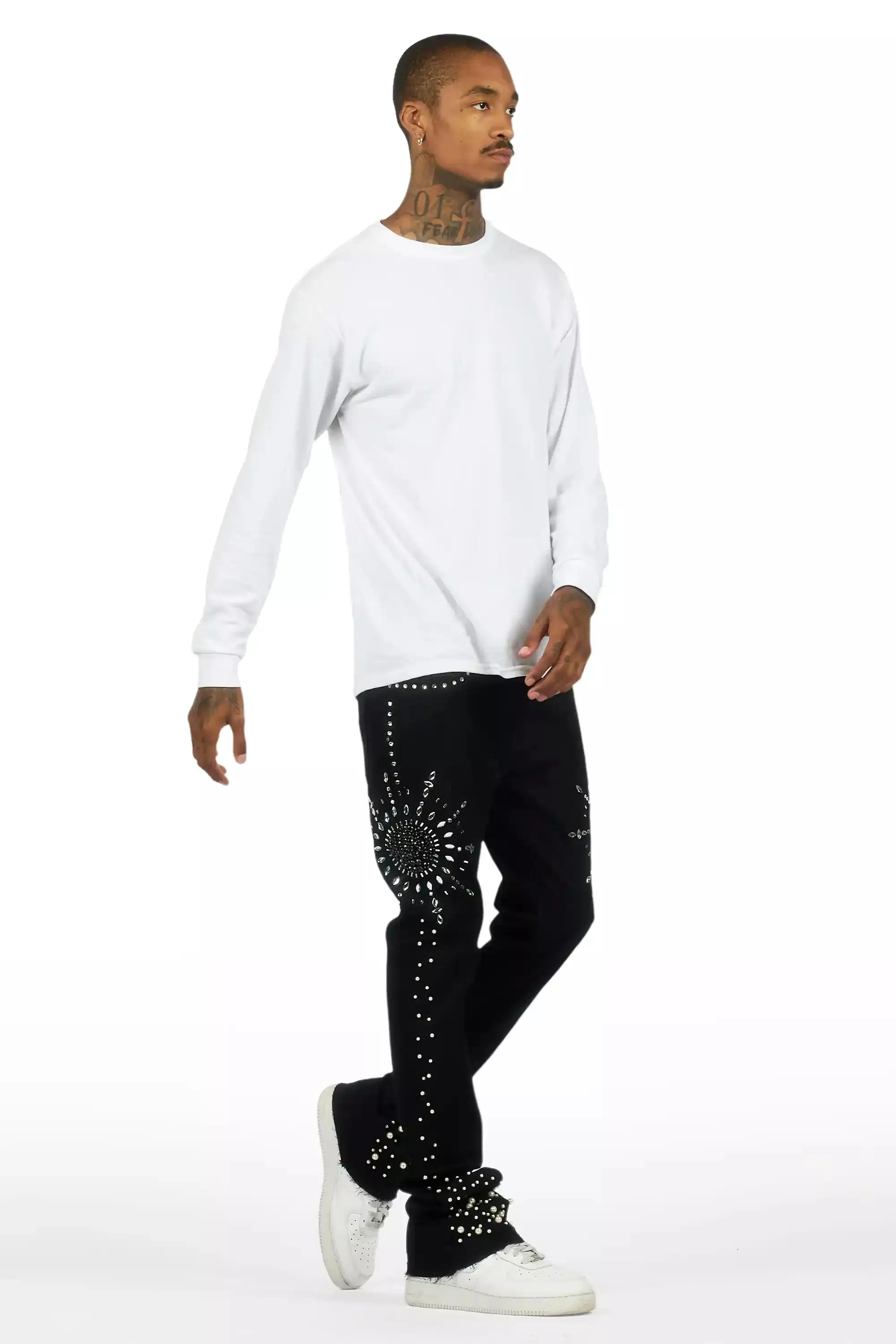 Tryst Jet Black Rhinestone Stacked Flare Jean sold by Rockstar Original product image thumbnail 5