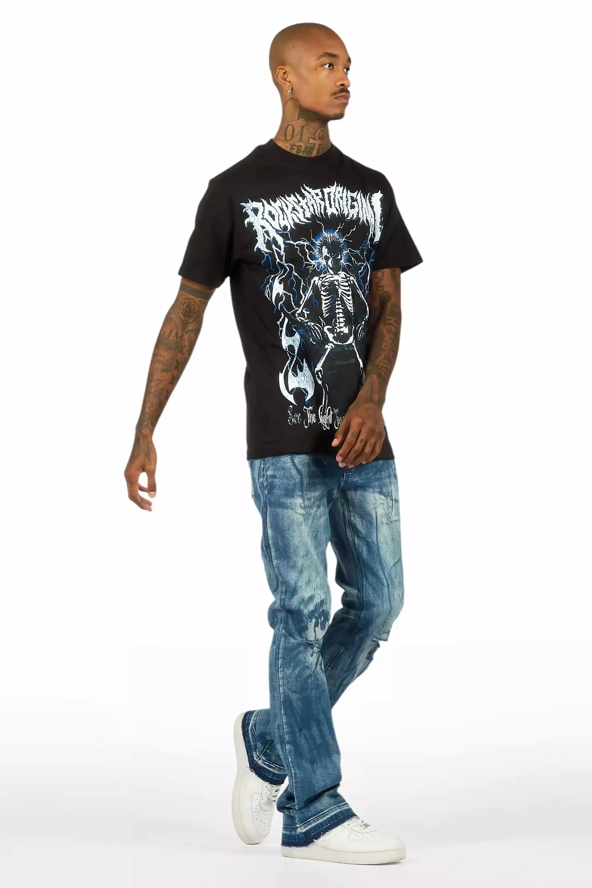 Inkspill Blue Oil Wash Stacked Flare Jean sold by Rockstar Original product image thumbnail 5