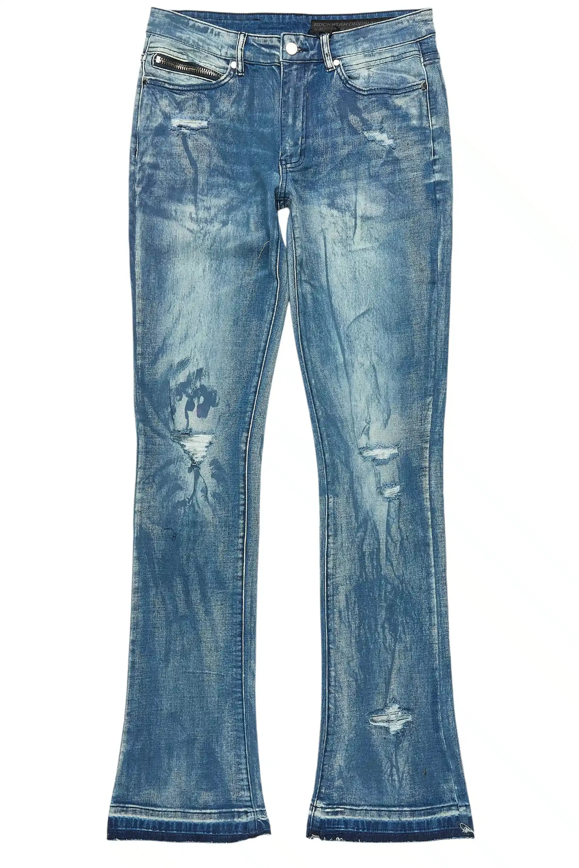 Inkspill Blue Oil Wash Stacked Flare Jean sold by Rockstar Original product image thumbnail 2