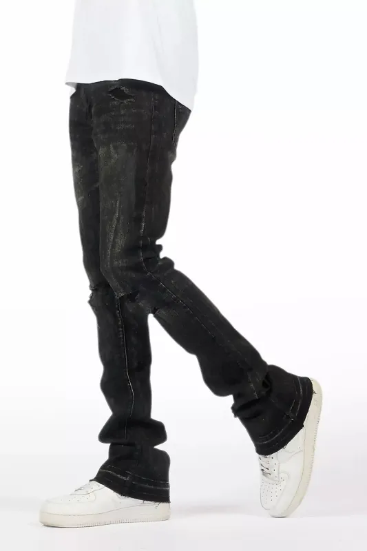 Inkspill Grey Oil Wash Stacked Flare Jean sold by Rockstar Original