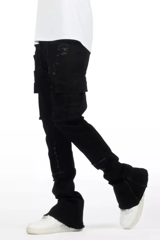 Aftermath Jet Black Stacked Flare Jean sold by Rockstar Original