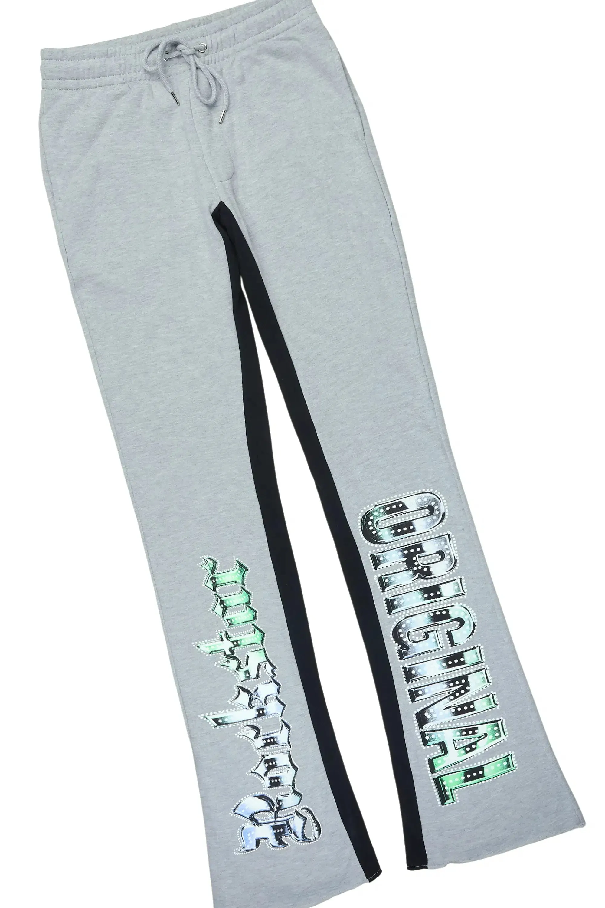 Wekken Heather Grey/Blue Hoodie/Baggy Stacked Track Pant Set sold by Rockstar Original product image thumbnail 3