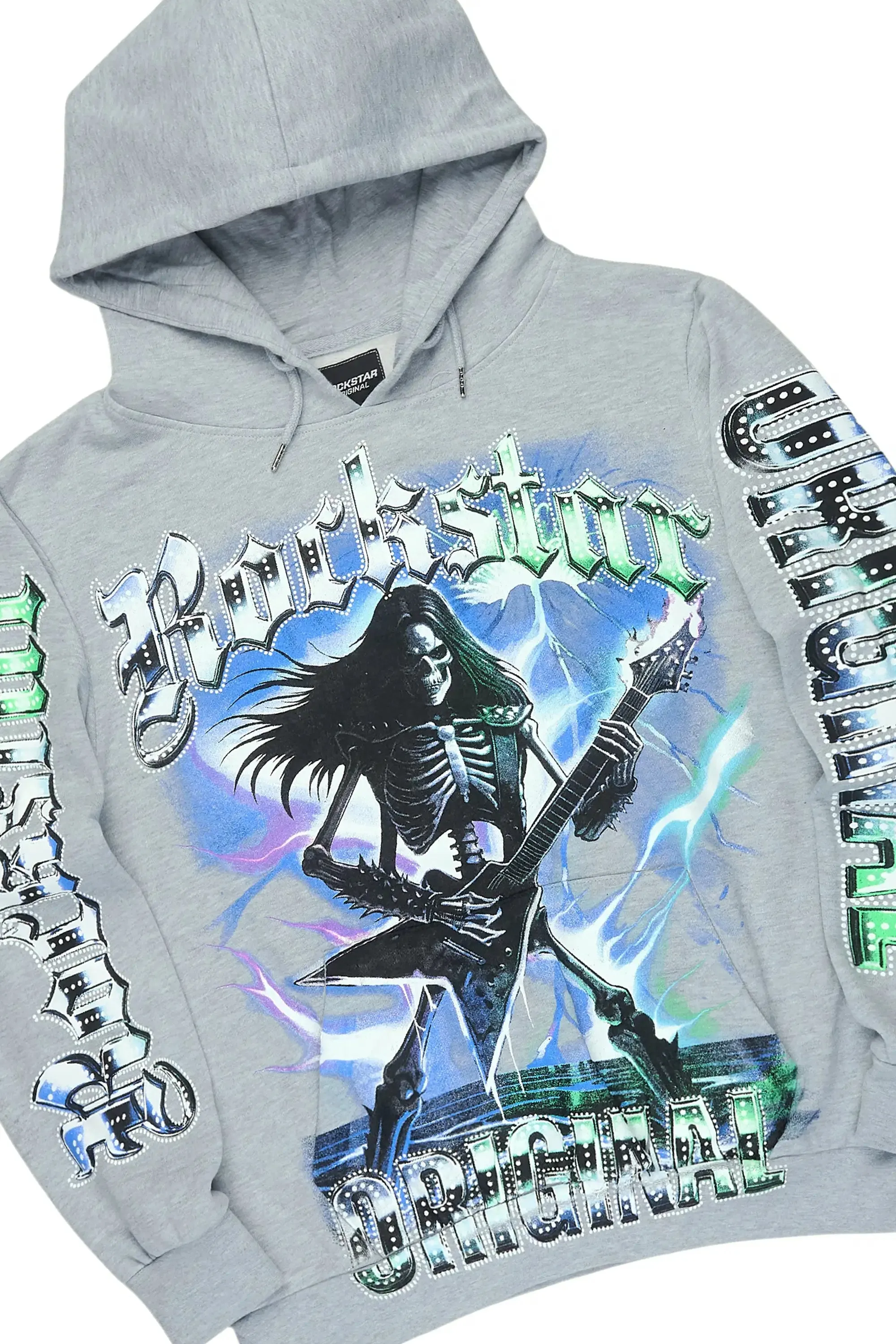 Wekken Heather Grey/Blue Hoodie/Baggy Stacked Track Pant Set sold by Rockstar Original product image thumbnail 2