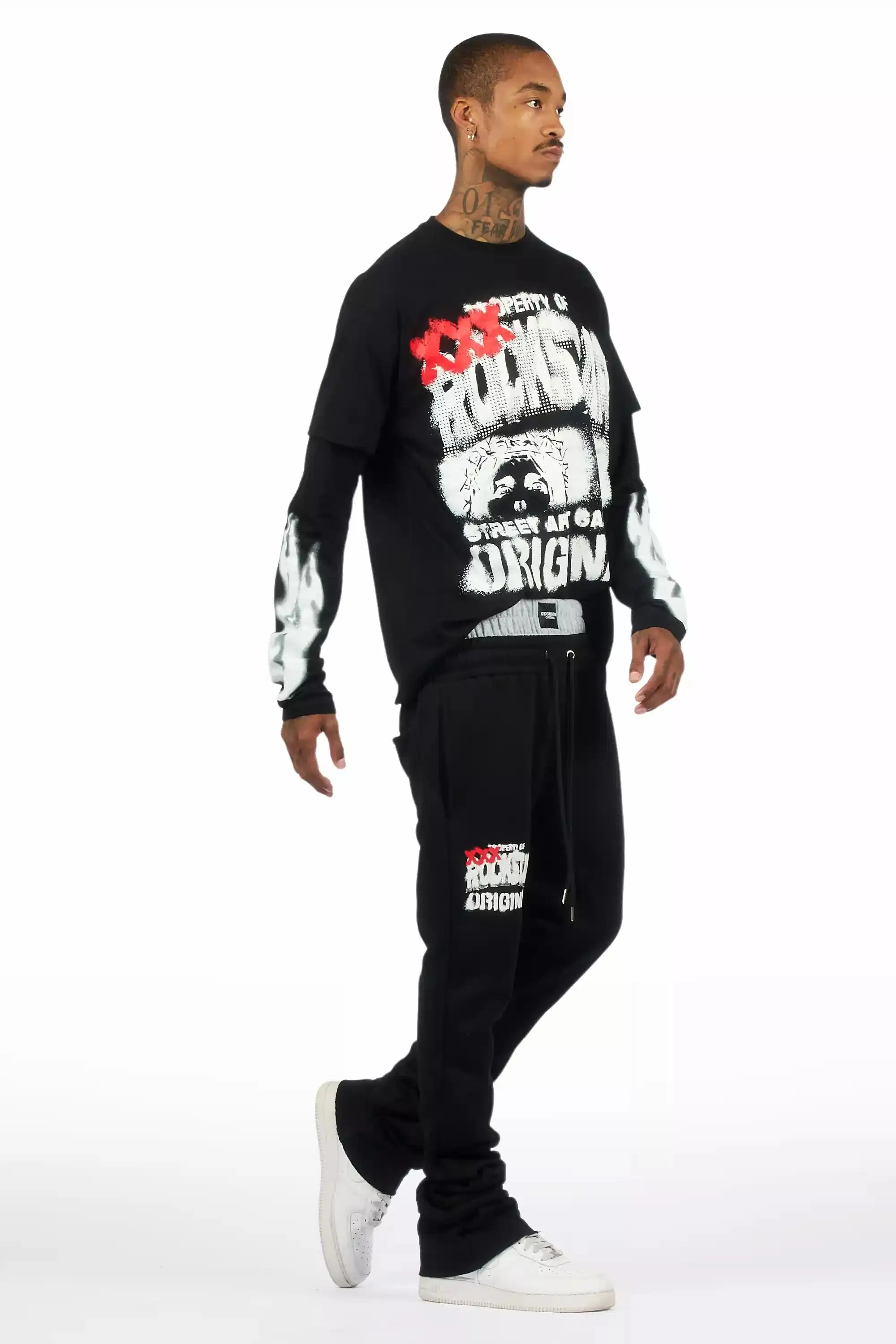 Mool Black Double Layer T-Shirt/Baggy Pant Set sold by Rockstar Original product image thumbnail 4